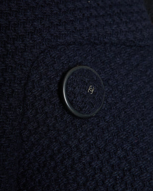 Chanel 15/A Navy Collarless Jacket With CC Button Details Size FR 38 (UK 10)