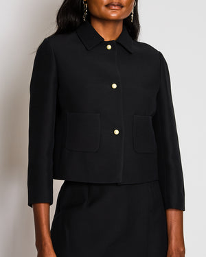 Christian Dior Black Wool and Silk Blend Jacket with Pearl CD Logo Buttons Size FR 34 (UK 6) RRP £3,500