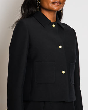 Christian Dior Black Wool and Silk Blend Jacket with Pearl CD Logo Buttons Size FR 34 (UK 6) RRP £3,500