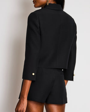 Christian Dior Black Wool and Silk Blend Jacket with Pearl CD Logo Buttons Size FR 34 (UK 6) RRP £3,500