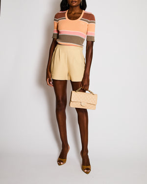 Chloé Pink, Orange and Brown Ribbed Knit Short-Sleeved Top with Embroidered Logo Detail Size FR 36 (UK 8) RRP £620