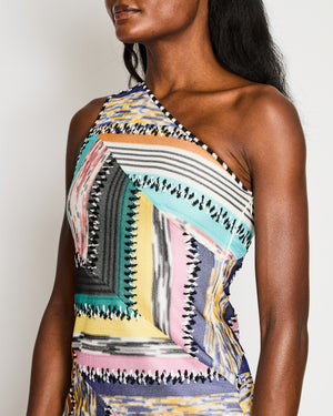 Missoni Multicolour One-Shoulder Geometric Zig-Zag Pattern Mini Dress Size IT 36 (UK 4)