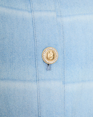 Chanel 26/C Blue Striped Long Sleeve Jacket with CC Logo Button Detail Size FR 36 (UK 8)