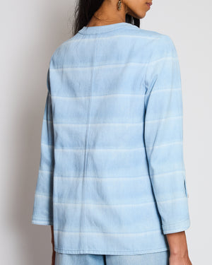Chanel 26/C Blue Striped Long Sleeve Jacket with CC Logo Button Detail Size FR 36 (UK 8)