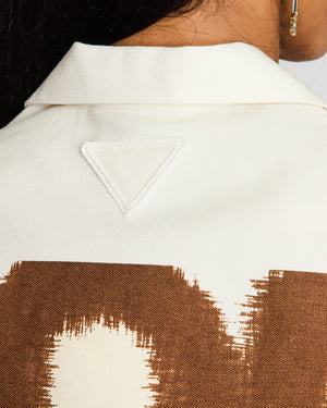 Prada Brown Cropped Tobacco Print Canvas Jacket with Logo Plaque Detail Size IT 40 (UK 8)