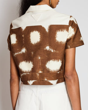 Prada Brown Cropped Tobacco Print Canvas Jacket with Logo Plaque Detail Size IT 40 (UK 8)