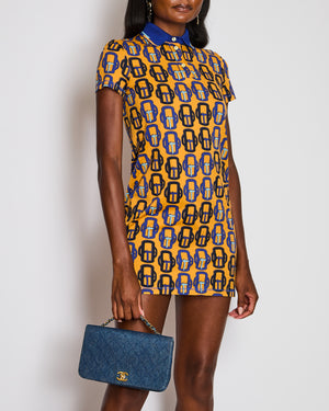 Hermès Blue Jersey Polo Dress with Bouclerie Modern Print Detail Size FR 36 (UK 8)
