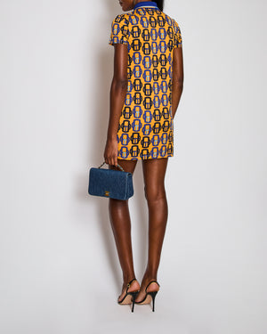 Hermès Blue Jersey Polo Dress with Bouclerie Modern Print Detail Size FR 36 (UK 8)