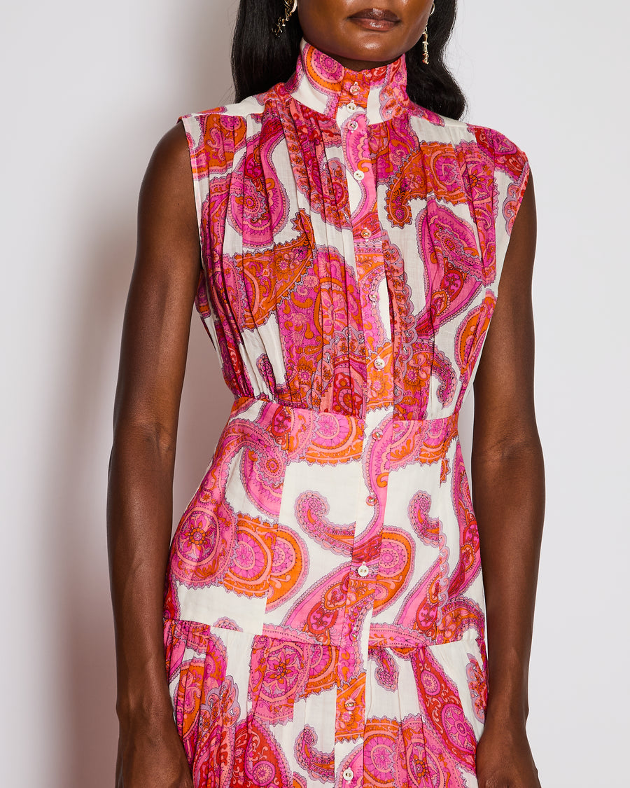 Zimmermann Pink Sleeveless Paisley Print Button Down Dress Size 1 (UK 10)