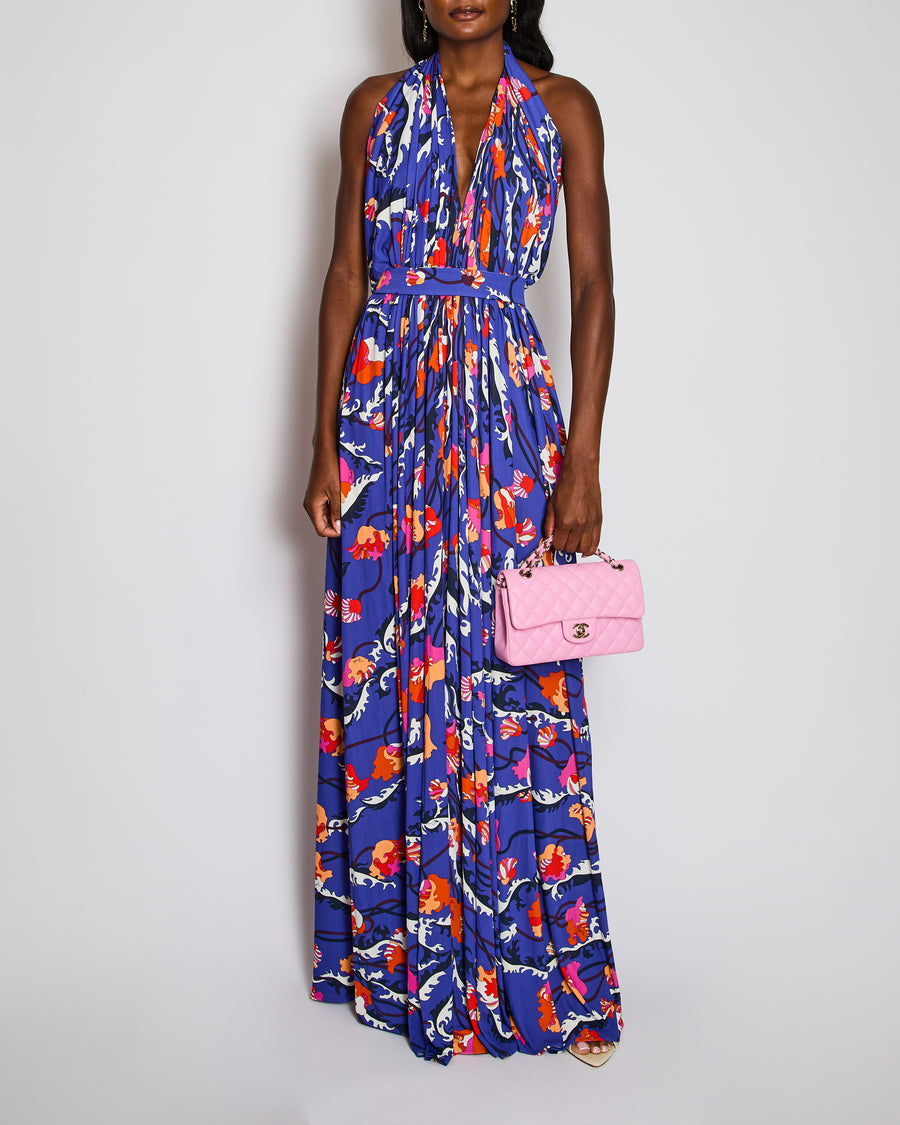 Pucci Blue Halter Neck Floral Print Dress Size IT 40 (UK 8)