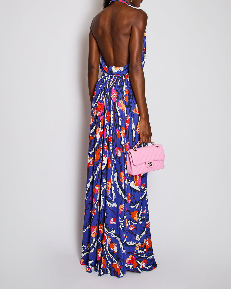 Pucci Blue Halter Neck Floral Print Dress Size IT 40 (UK 8)