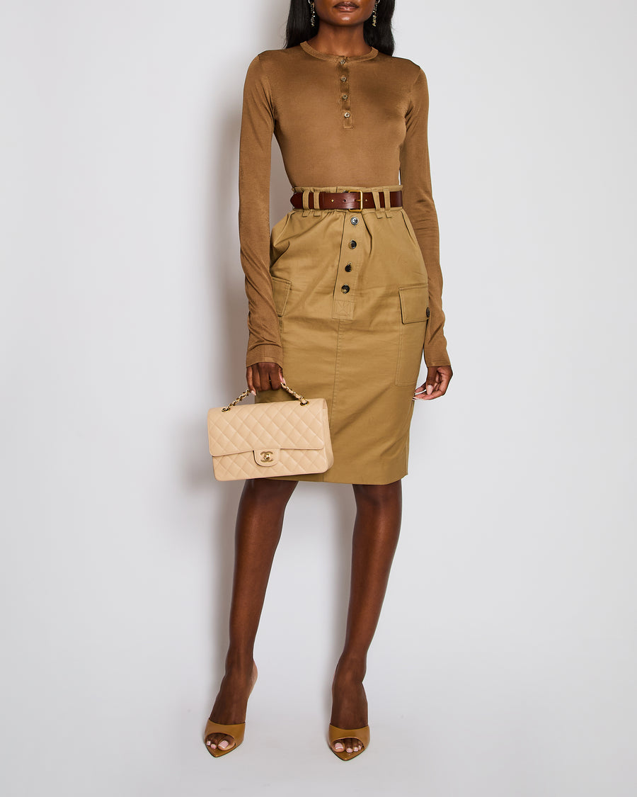 Saint Laurent Brown Long Sleeve Henley Bodysuit Size S (UK 8)