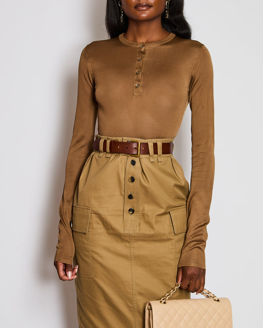 Saint Laurent Brown Long Sleeve Henley Bodysuit Size S (UK 8)