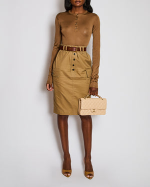 Saint Laurent Brown Belted Button Down Skirt with Pocket Detail Size FR 36 (UK 8)