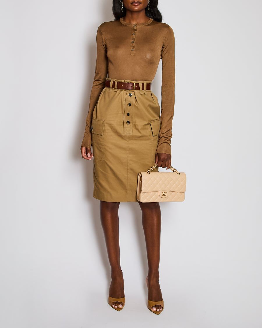 Saint Laurent Brown Belted Button Down Skirt with Pocket Detail Size FR 36 (UK 8)