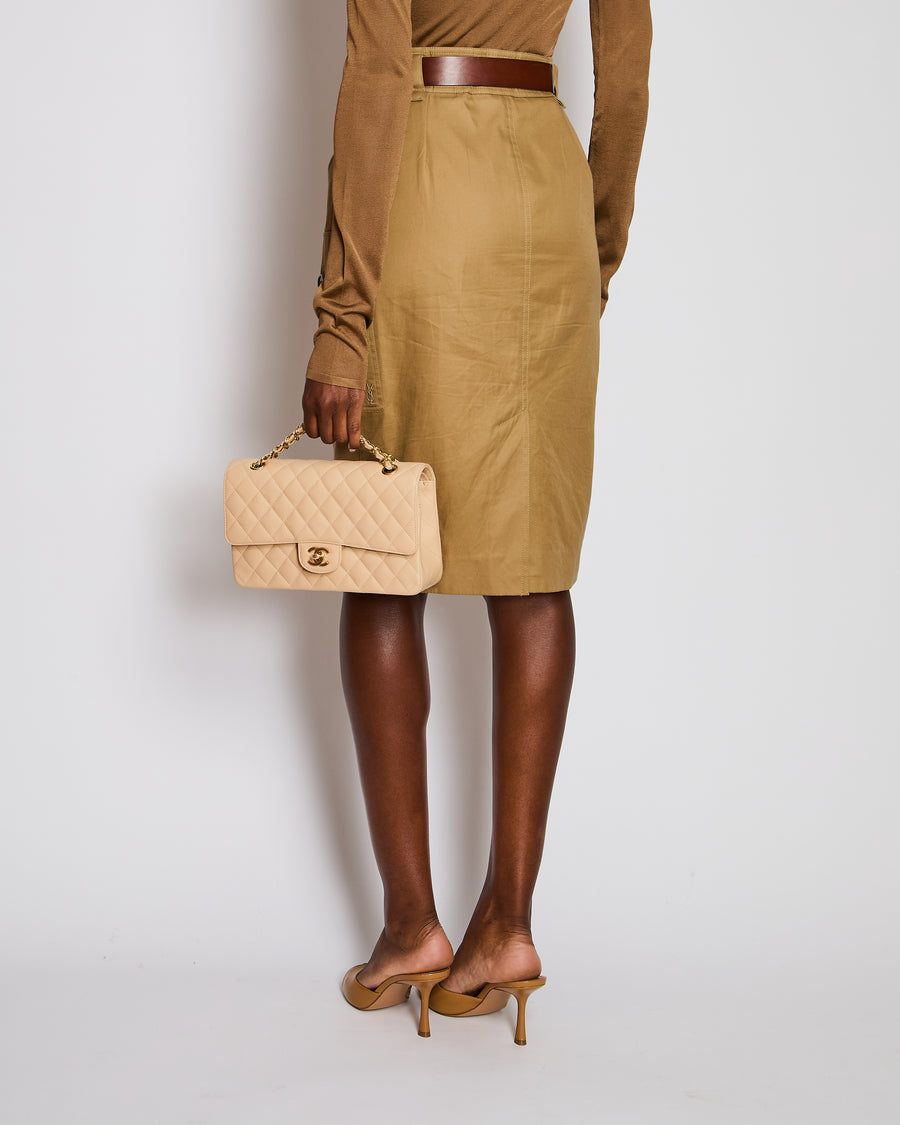 Saint Laurent Brown Belted Button Down Skirt with Pocket Detail Size FR 36 (UK 8)
