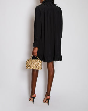 Chloé Black Long Sleeve Ruched Midi Dress with Neck Tie Detail Size FR 36 (UK 8)