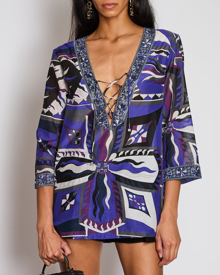 Emilio Pucci Purple Long Sleeve Shirt with Tie Detail Size IT 44 (UK 12)