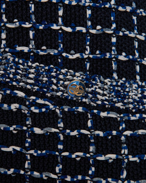 Chanel Navy Tweed Dress Short Sleeves Dress With Patch Pockets Details and CC Button Logo Size FR 36 (UK 8)