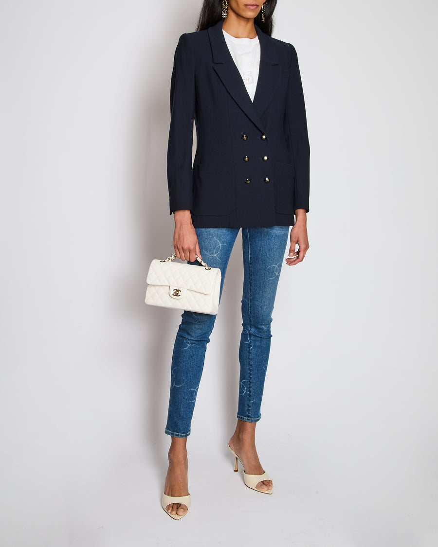 Chanel Blue Denim Skinny Leg Jeans with CC Print Size FR 34 (UK 6)