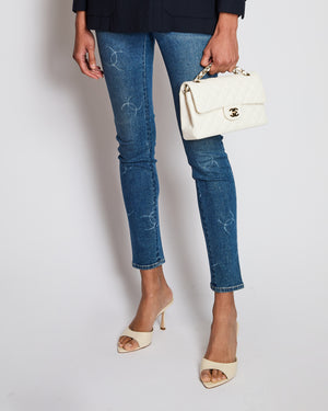 Chanel Blue Denim Skinny Leg Jeans with CC Print Size FR 34 (UK 6)