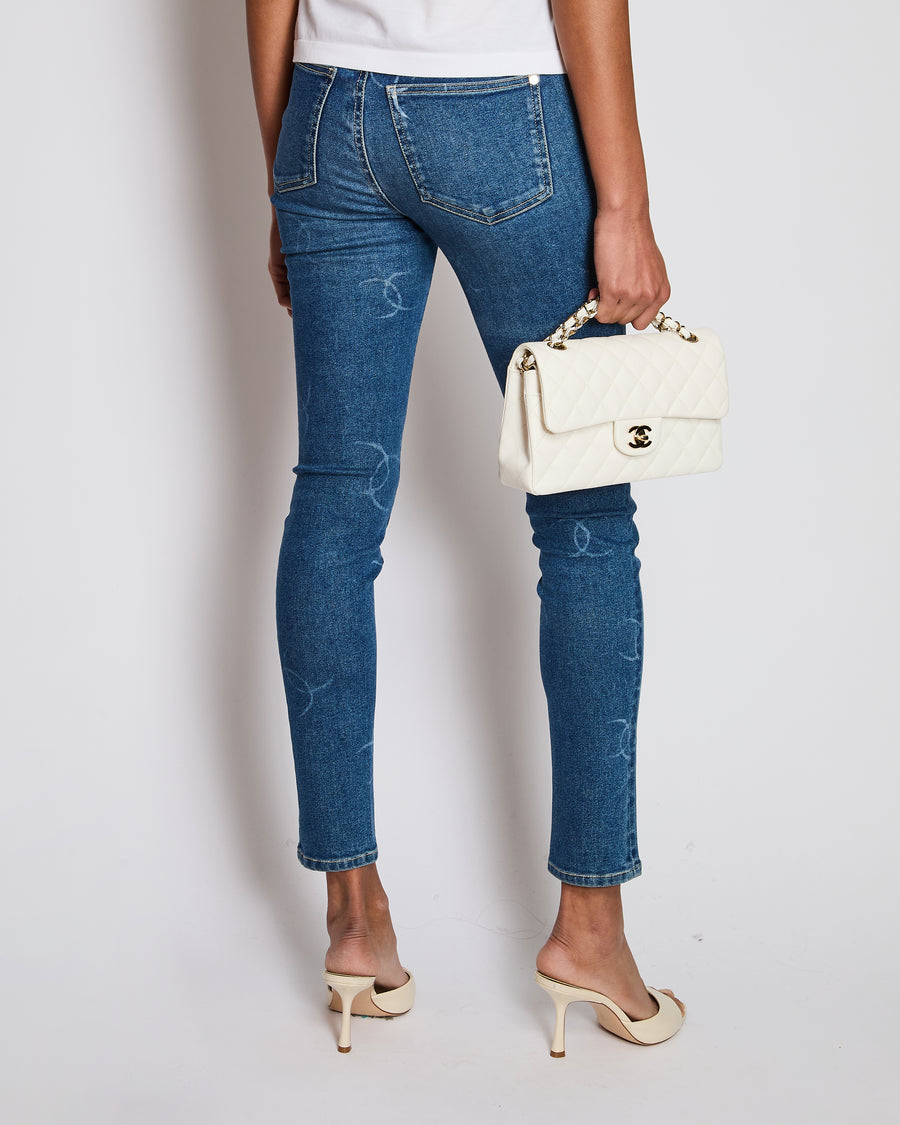 Chanel Blue Denim Skinny Leg Jeans with CC Print Size FR 34 (UK 6)