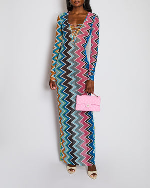 Missoni Blue Zig-Zag Print Long Sleeve Mesh Maxi Dress Size IT 40 (UK 8)