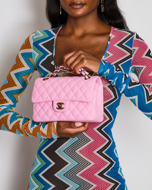 Chanel 23P Bubblegum Pink Classic Small Double Flap Bag in Caviar Leather with Gold Hardware