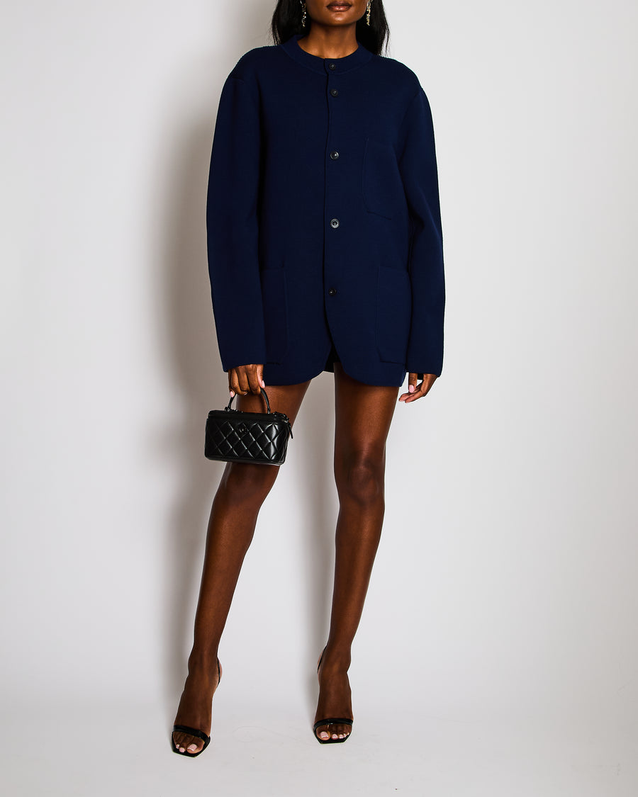 Berluti Navy Collarless Button Down Wool Jacket Size XL (UK 14)