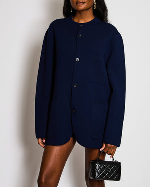 Berluti Navy Collarless Button Down Wool Jacket Size XL (UK 14)