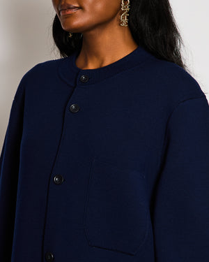 Berluti Navy Collarless Button Down Wool Jacket Size XL (UK 14)