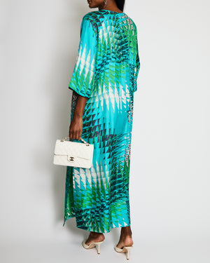 Kiton Blue and Green Silk Floral Kaftan Maxi Dress IT 44 (UK 12)
