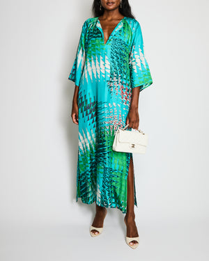 Kiton Blue and Green Silk Floral Kaftan Maxi Dress IT 44 (UK 12)