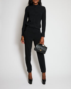 Celine Black Long Sleeve Jumpsuit with Button Details and Shoulder Epaulettes Size FR 38 (UK 10)