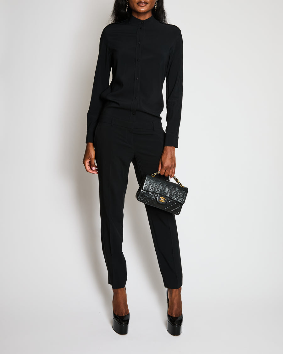 Celine Black Long Sleeve Jumpsuit with Button Details and Shoulder Epaulettes Size FR 38 (UK 10)
