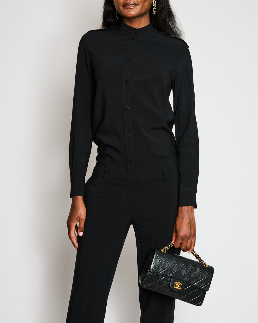 Celine Black Long Sleeve Jumpsuit with Button Details and Shoulder Epaulettes Size FR 38 (UK 10)