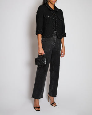 Chanel Fall 2007 Black Jacket with Chain and CC Logo Button Detail Size FR 42 (UK 14)
