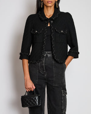 Chanel Fall 2007 Black Jacket with Chain and CC Logo Button Detail Size FR 42 (UK 14)