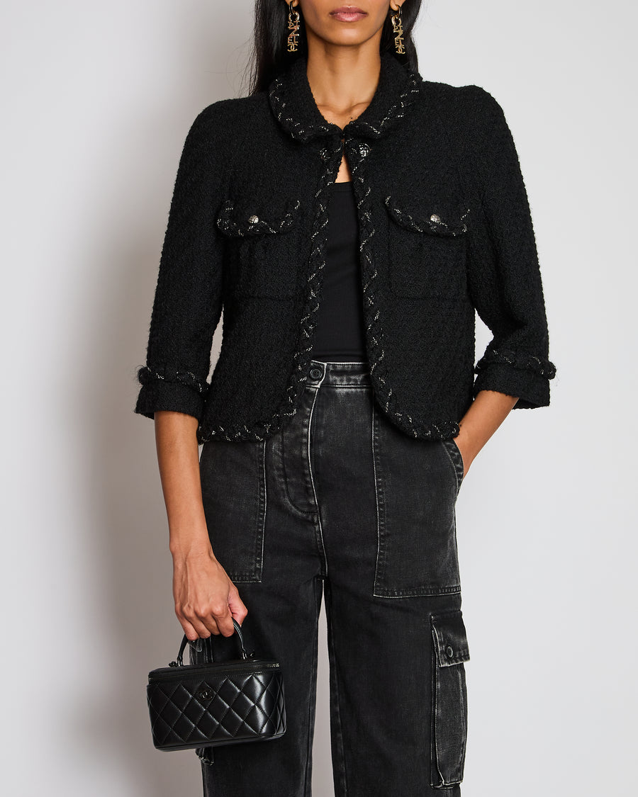 Chanel Fall 2007 Black Jacket with Chain and CC Logo Button Detail Size FR 42 (UK 14)