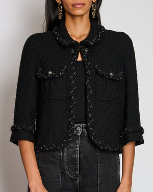 Chanel Fall 2007 Black Jacket with Chain and CC Logo Button Detail Size FR 42 (UK 14)