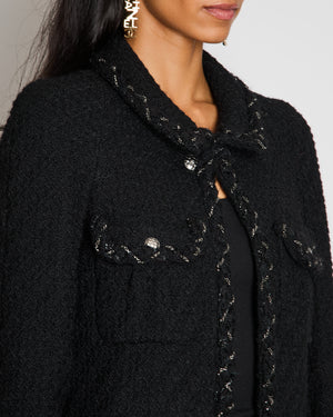 Chanel Fall 2007 Black Jacket with Chain and CC Logo Button Detail Size FR 42 (UK 14)