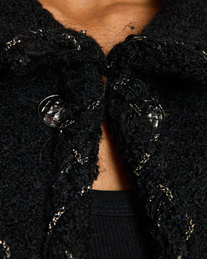 Chanel Fall 2007 Black Jacket with Chain and CC Logo Button Detail Size FR 42 (UK 14)