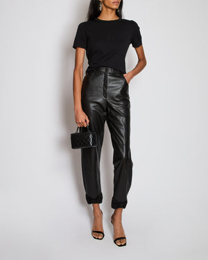 Chanel 23/P Black Leather Trousers with Suede Bow Ankle Detail Size FR 36 (UK 8)
