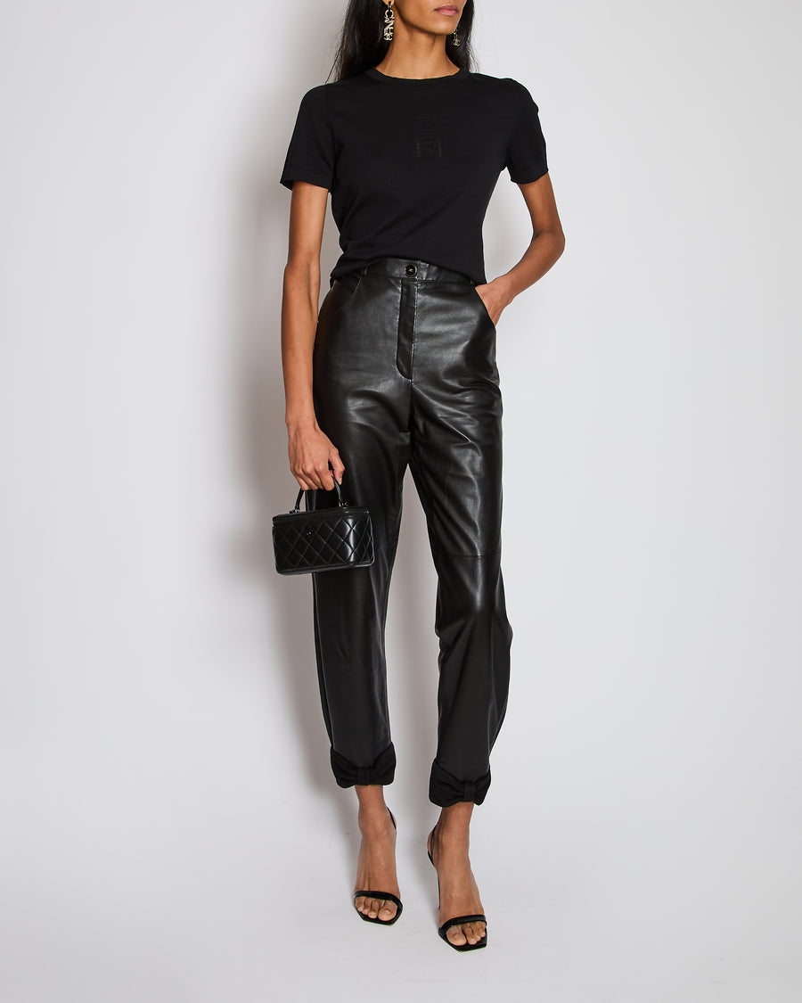 Chanel 23/P Black Leather Trousers with Suede Bow Ankle Detail Size FR 36 (UK 8)