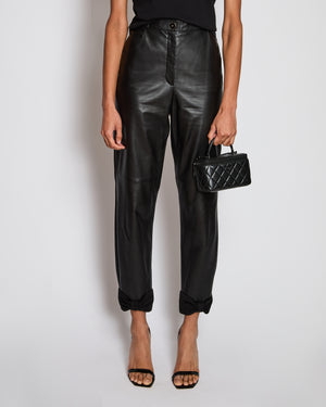 Chanel 23/P Black Leather Trousers with Suede Bow Ankle Detail Size FR 36 (UK 8)