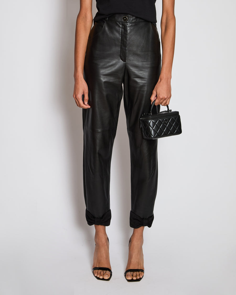Chanel 23/P Black Leather Trousers with Suede Bow Ankle Detail Size FR 36 (UK 8)