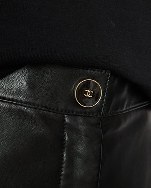 Chanel 23/P Black Leather Trousers with Suede Bow Ankle Detail Size FR 36 (UK 8)