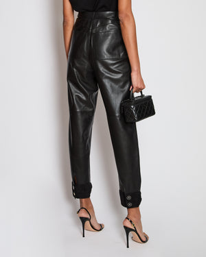 Chanel 23/P Black Leather Trousers with Suede Bow Ankle Detail Size FR 36 (UK 8)