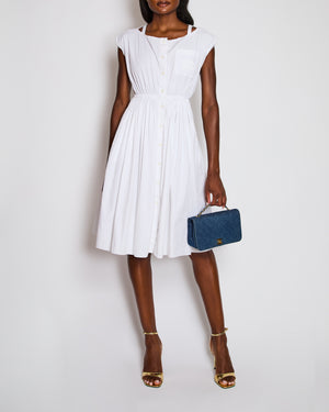 Miu Miu White Button Down Midi Dress with Pleated Skirt Size IT 38 (UK 6)
