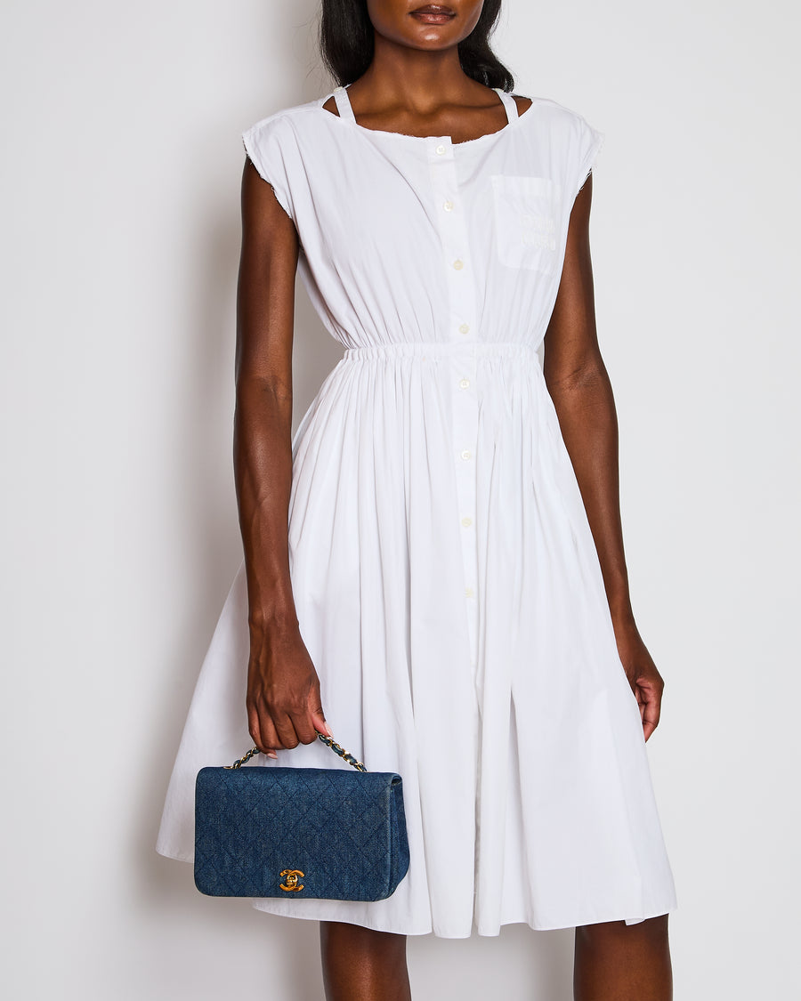 Miu Miu White Button Down Midi Dress with Pleated Skirt Size IT 38 (UK 6)